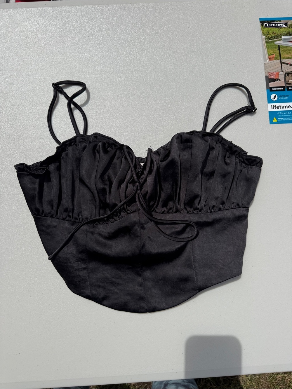Black Satin Bustier Crop Top - Women - small